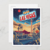 ラスベガスUSAアートヴィンテージイラストレーション旅行 ポストカード (正面/裏面)