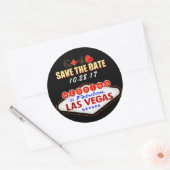 ラスベガ結婚スのサインNeon Light日付を保存 ラウンドシール (封筒)