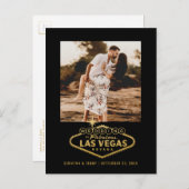 ラスベガ結婚スの黒い金ゴールド写真Save the Date 案内ポストカード (正面/裏面)