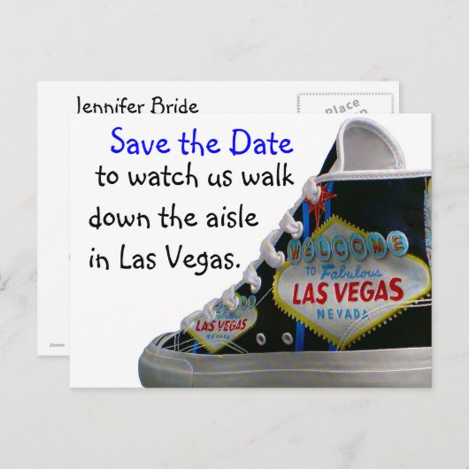 ラスベ結婚ガス救の日付:通路を歩いて行く 案内ポストカード (正面/裏面)