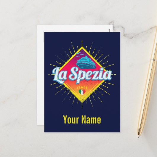 ラスペツィアリグーリアイタリアレトロクルーズシップヴィンテージ シーズンポストカード (正面/裏面インサイチュ)