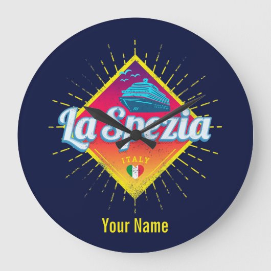 ラスペツィアリグーリアイタリアレトロクルーズシップヴィンテージ ラージ壁時計 (正面)