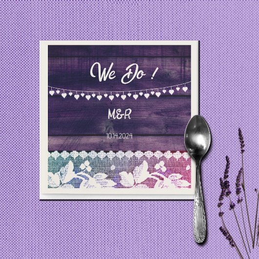 ラス結婚トの – 木,レース,文字列ハート スタンダードカクテルナプキン