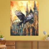 ラス飛んでいるンと中世ゴシック様式の大聖堂 キャンバスプリント (インサイチュ (リビング))