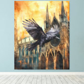 ラス飛んでいるンと中世ゴシック様式の大聖堂 キャンバスプリント (インサイチュ (ウッドフロア))