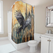 ラス飛んでいるンと中世ゴシック様式の大聖堂 シャワーカーテン (インサイチュ)