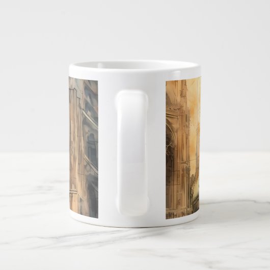 ラス飛んでいるンと中世ゴシック様式の大聖堂 ジャンボコーヒーマグカップ (裏面)