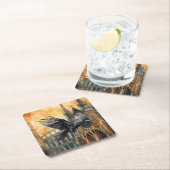 ラス飛んでいるンと中世ゴシック様式の大聖堂 スクエアペーパーコースター (インサイチュ)