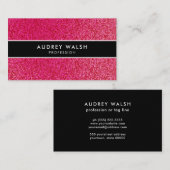 ラズベリスタイリッシュピンクグリッターブラックストライプの 名刺 (正面/裏面)