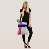 ラズベリパーソナライズされたダークブルーストライプ トートバッグ (モデル)