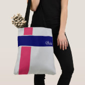 ラズベリパーソナライズされたダークブルーストライプ トートバッグ (クローズアップ)