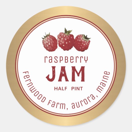 ラズベリモダンージャムラベル金属金ゴールド縁ど ラウンドシール (正面)