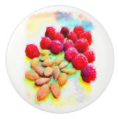 ラズベリーおよびアーモンドの水彩画 セラミックノブ (正面)