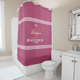 ラズベリーおよび珊瑚の最初の白のストライプのBath シャワーカーテン