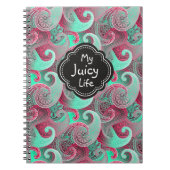 ラズベリーとアクアペイズリーパターンジューシーな生活 ノートブック (正面)
