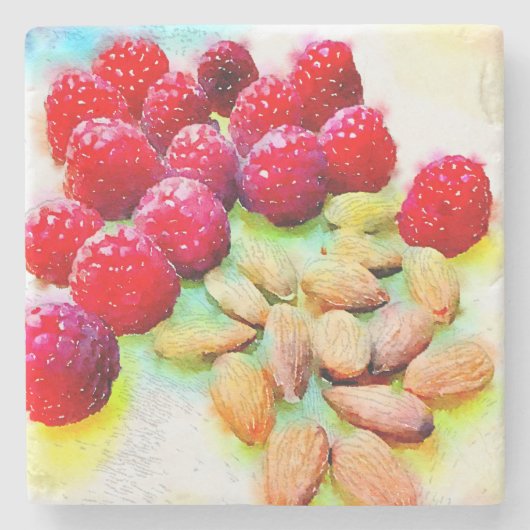 ラズベリーとアルモンズの水彩 ストーンコースター (正面)