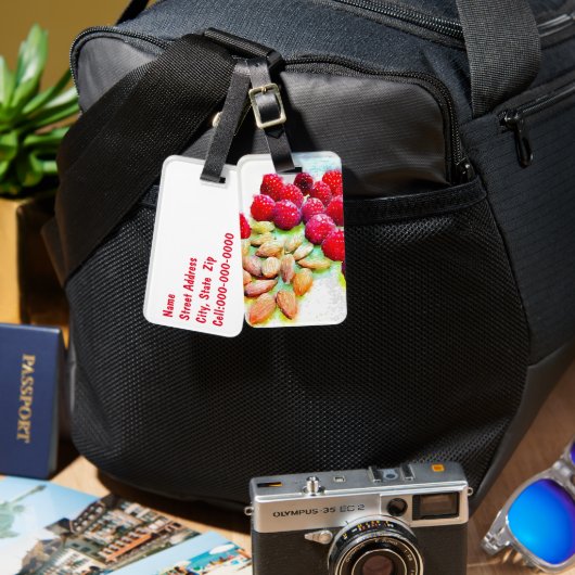 ラズベリーとアルモンズの水彩 ラゲッジタグ (正面&裏面)