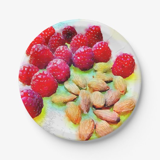 ラズベリーとアーモンドの水彩画 ペーパープレート (正面)