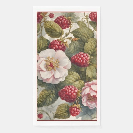 ラズベリーと花のゲストタオルスタイルのナプキン (正面)