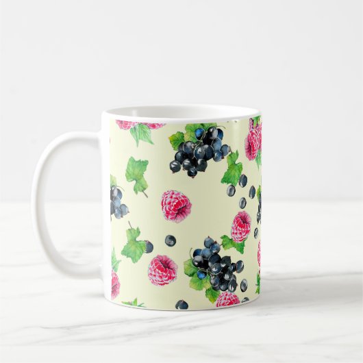 ラズベリーと黒のカーラント水彩画 コーヒーマグカップ (左)
