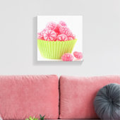 ラズベリーのおいしいキャンディースイーツのグリーンカップケーキ キャンバスプリント (インサイチュ (リビング))