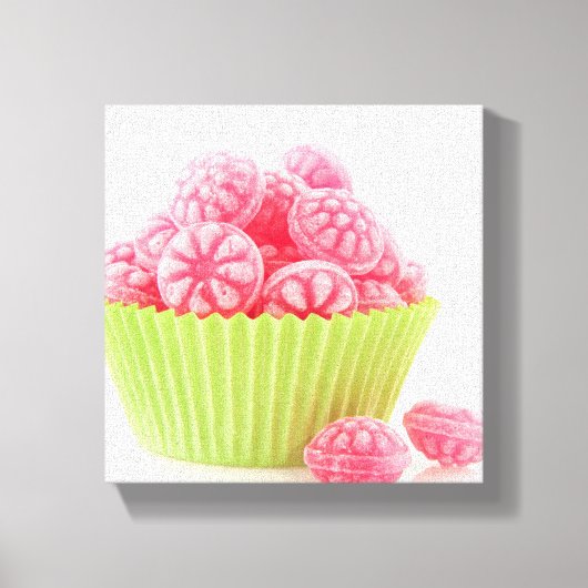 ラズベリーのおいしいキャンディースイーツのグリーンカップケーキ キャンバスプリント (正面)