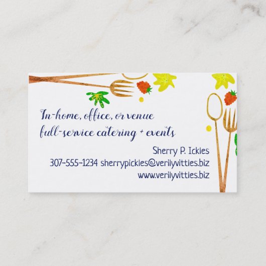ラズベリーのサラダボールのシェフのケイタリングビジネスカード 名刺 (裏面)