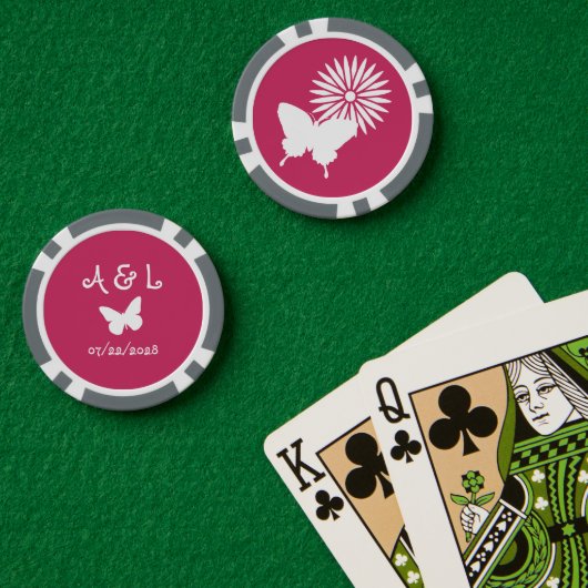 ラズベリーのデイジーと蝶 ポーカーチップ (ポーカーテーブル (ダブル))
