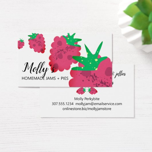 ラズベリーのフルーツジャムパイベーカリーの名刺 (デスク)