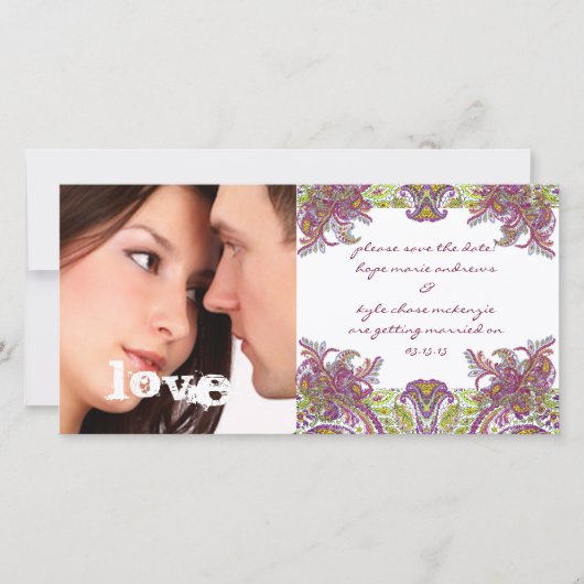 ラズベリーのヴィンテージフローラ写真を保存 セーブザデート (正面)