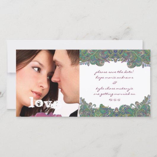 ラズベリーのヴィンテージフローラ写真を保存 セーブザデート (正面)