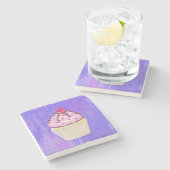 ラズベリーの入った甘いカップケーキ ストーンコースター (横)