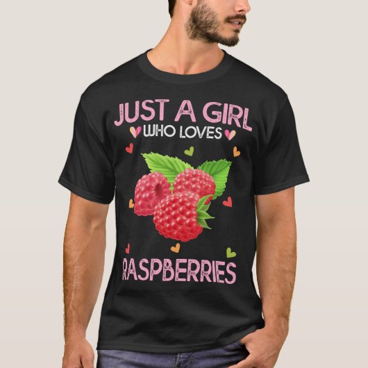 ラズベリーの果物好きラズベを愛する少女 Tシャツ (正面)
