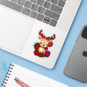 ラズベリーの鹿 かわいい - 赤い果実の美学 F シール (ノートパソコンとiPhone)
