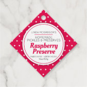 ラズベリーは赤いジャム瓶の食品ラベルを保存する フェイバータグ (正面)