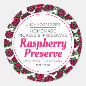 ラズベリーは赤い丸いジャムの瓶の食品ラベルを保存 ラウンドシール (正面)