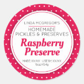 ラズベリーは赤い丸いジャムの瓶の食品ラベルを保存 ラウンドシール (正面)