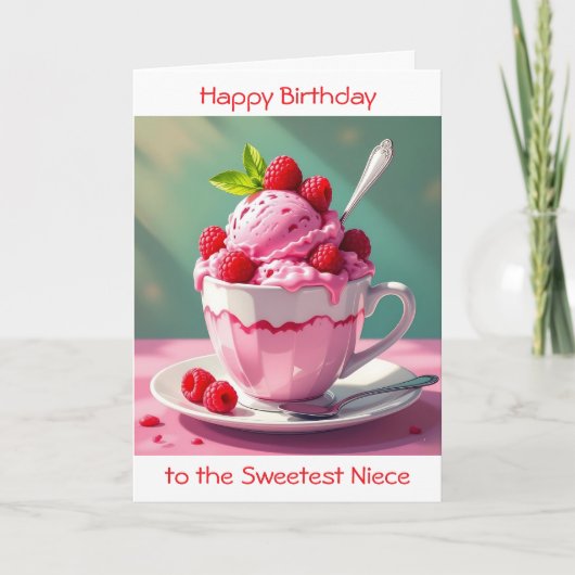 ラズベリーアイスクリームカラーリングページ姪の誕生日 カード (正面)