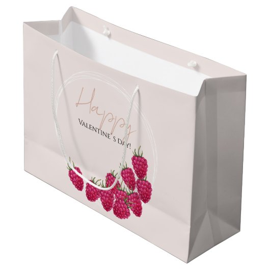 ラズベリーウォーターカラーハッピーバレンタインデー ラージペーパーバッグ (正面アングル)