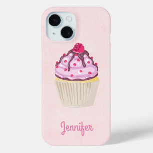 ラズベリーオントップの甘いカップケカスタムーキ iPhone 15ケース