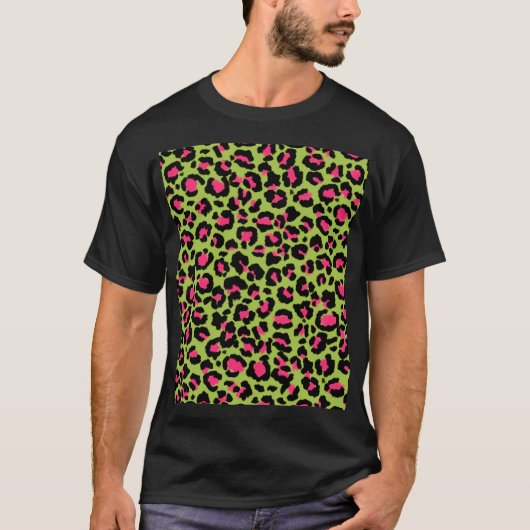 ラズベリーオンライムグリーンにヒョウ柄 Tシャツ (正面)