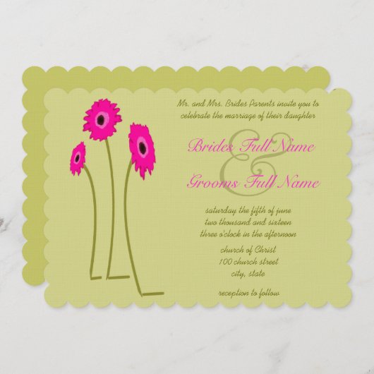 ラズベリーガーベラオンライム結婚式招待状 招待状 (正面/裏面)