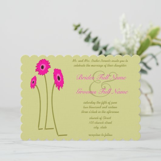 ラズベリーガーベラオンライム結婚式招待状 招待状 (スタンド正面)