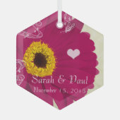 ラズベリーガーベラデイジークリスマス装飾 ガラスオーナメント (正面)