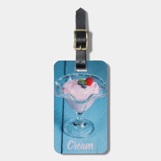 ラズベリークリームデザートとミントとフルーツのギフト ラゲッジタグ (正面縦)