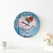 ラズベリークリームデザートとミントとフルーツのギフト ラージ壁時計 (ホーム)