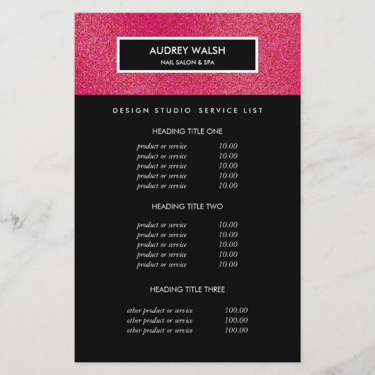 ラズベリーグリッターブラックサロン価格とサービス チラシ (正面)