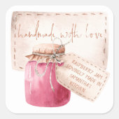 ラズベリージャムラベル 手作りの愛 ネーム スクエアシール (正面)