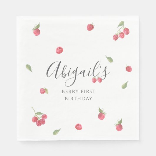 ラズベリースウィートベリーファースト誕生日パーティー スタンダードランチョンナプキン (正面)