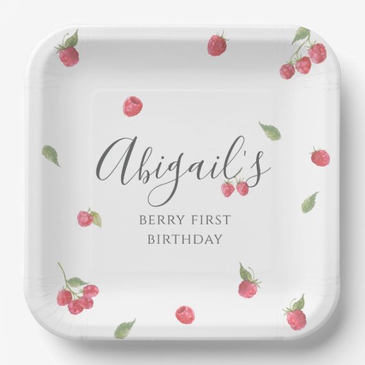 ラズベリースウィートベリーファースト誕生日パーティー ペーパープレート (正面)